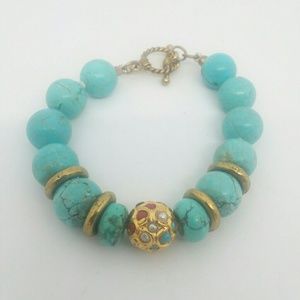 Turquoise and Gold-Tone Bead Bracelet